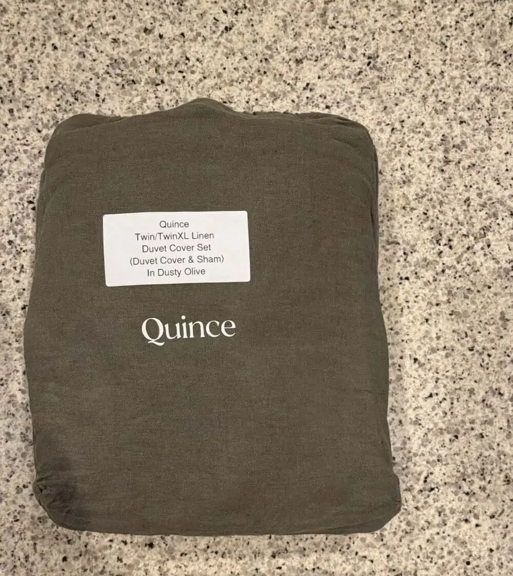 Quince Twin/TwinXL Linen Duvet Cover Set in Dusty Olive